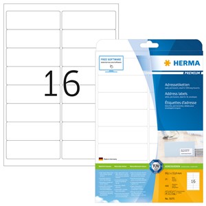 HERMA 5075 - Herma Adressetiketten, weiß, 99,1 x 33,8 mm, 25 Blatt