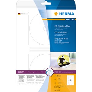 HERMA 5115 - Herma CD-Etiketten, weiß, Ø 116/18,5 mm, 25 Blatt