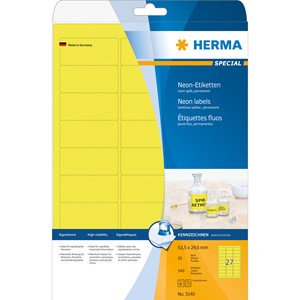 HERMA 5140 - Herma Neon-Etiketten, neon-gelb, 63,5 x 29,6 mm, 20 Blatt