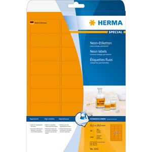 HERMA 5141 - Herma Neon-Etiketten, neon-orange, 63,5 x 29,6 mm, 20 Blatt