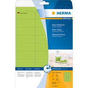 HERMA 5143 - Herma Neon-Etiketten, neon-grün, 63,5 x 29,6 mm, 20 Blatt