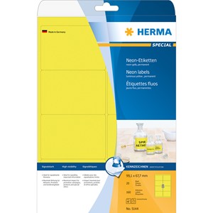 HERMA 5144 - Herma Neon-Etiketten, neon-gelb, 99,1 x 67,7 mm, 20 Blatt