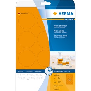 HERMA 5153 - Herma Neon-Etiketten, neon-orange, Ø 60 mm, 20 Blatt