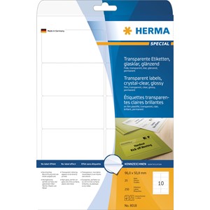 HERMA 8018 - Herma Glasklare Etiketten, glasklar transparent, 96 x 50,8 mm, 25 Blatt
