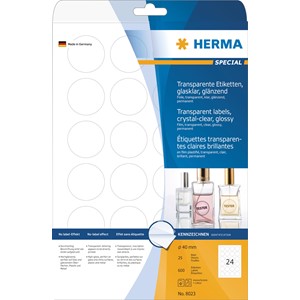 HERMA 8023 - Herma Glasklare Etiketten, glasklar transparent, Ø 40 mm, 25 Blatt