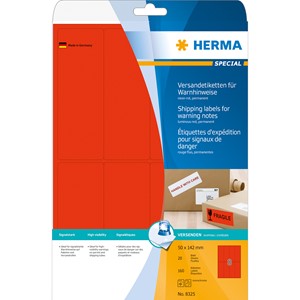 HERMA 8325 - Herma Etiketten für Versand- oder Warnhinweise, neon-rot, 50 x 142 mm, 20 Blatt