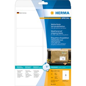 HERMA 8331 - Herma Wetterfeste Adressetiketten, weiß, 99,1 x 67,7 mm, 25 Blatt