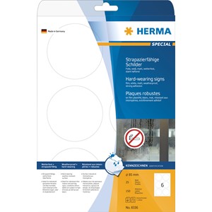 HERMA 8336 - Herma Strapazierfähige Etiketten, weiß, Ø 85 mm, 25 Blatt