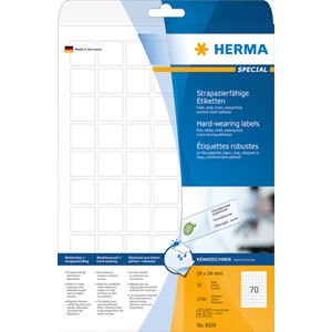 HERMA 8339 - Strapazierfähige Etiketten, weiß, 24 x 24 mm, 25 Blatt