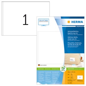 HERMA 8690 - Herma Adressetiketten auf A5 Bogen, weiß, 148,5 x 205 mm, 400 Blatt