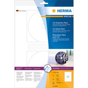 HERMA 8885 - Herma Inkjet CD-Etiketten, weiß, Ø 116/18,5 mm, 10 Blatt
