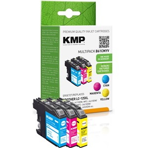 KMP 1526,4050 - Tintenpatronen Multipack, cyan, magenta, gelb, ersetzen Brother LC125XLC, LC125XLM, LC125XLY
