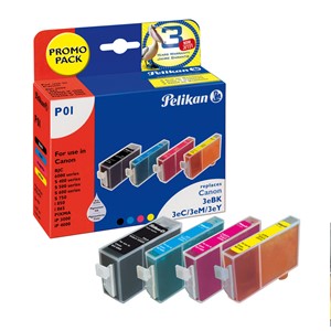 Pelikan 353474 - P01 Tintenpatronen Multipack, schwarz, cyan, magenta, gelb, ersetzt Canon BCI-3e