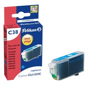 Pelikan 4103253 - C38 Tintenpatrone, cyan, ersetzt Canon CLI-521C