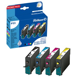 Pelikan 4108654 - P22 Tintenpatronen Multipack, schwarz, cyan, magenta, gelb, ersetzt Epson T1295
