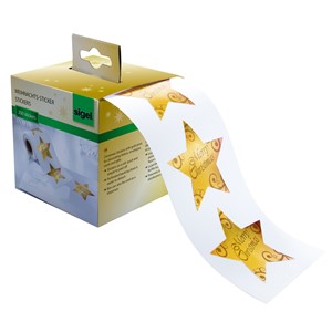 Sigel CS112 - Weihnachts-Sticker auf Rolle, Christmas Stars, mit Golddruck