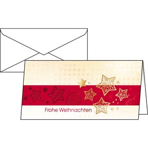 Sigel DS033 - Weihnachts-Karten (inkl. Umschläge), Golden Stars, Rot-/Goldprägung, Außenseite hochglänzend, Innenseite matt
