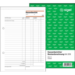 Sigel KA518 - Kassenbericht/Bestandsrechnung A5