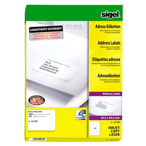 Sigel LA306 - Adress-Etiketten, weiß, 63,5x 46,6 mm, 100 Bögen