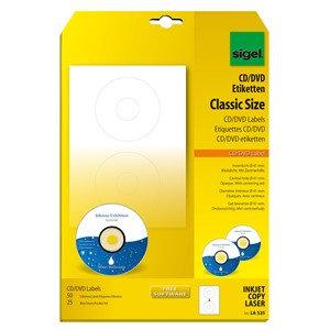 Sigel LA525 - CD-/DVD-Etiketten, weiß, ClassicSize, Ø 117 mm, 25 Bögen