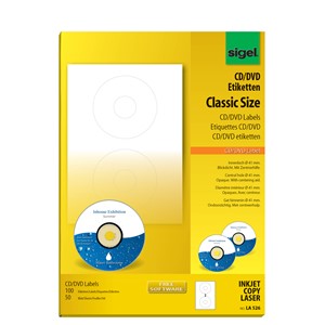 Sigel LA526 - CD-/DVD-Etiketten, weiß, ClassicSize, Ø 117 mm, 50 Bögen