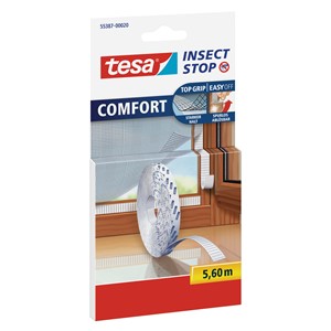 tesa 55387-00020 - Fliegengitter Insect Stop Klett COMFORT Klettband-Ersatzrolle, weiß
