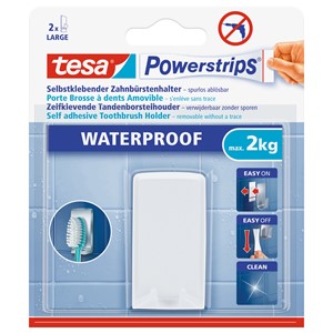 tesa 59702-00000 - Powerstrips® Waterproof Kunststoff Zahnbürstenhalter Wave, weiß