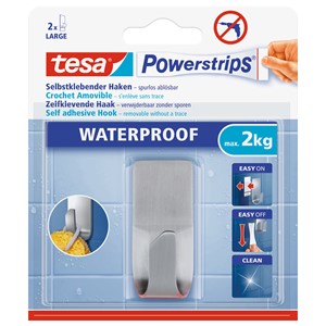 tesa 59707-00000 - Powerstrips® Waterproof Metall Haken Zoom, Edelstahl