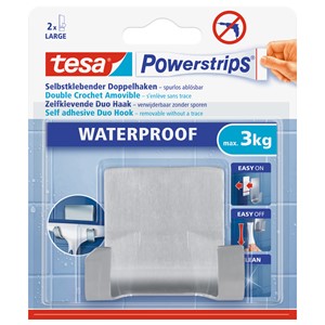 tesa 59710-00000 - Powerstrips® Waterproof Metall Duohaken Zoom, Edelstahl