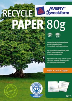 Avery Zweckform 2477 - Recycling Kopier- und Druckerpapier, A4, 80 g