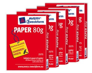 Avery Zweckform 2575-5 - Multifunktionspapier, weiß, A4, 80g, 5x 500 Blatt