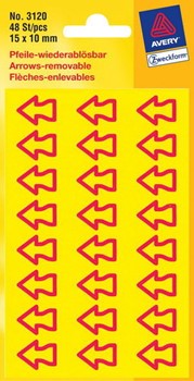 Avery Zweckform 3120 - Pfeil-Etiketten, wiederablösbar, 15x10mm, gelb mit roter Umrandung, 48 Etiketten