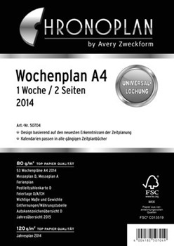 Avery Zweckform 50704xxx - Chronoplan Wochenplan A4 2014, weiß