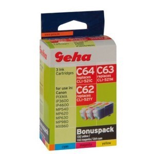 Geha 86043910 - Bonuspack 3 Tintenpatronen mit Chip, 1x cyan, 1x magenta, 1x yellow, ersetzt Canon 3x CLI-521