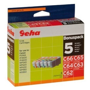 Geha 86043897 - Bonuspack 5 Tintenpatronen mit Chip, ersetzt Canon CLI-521CMYBk und  PGI-520BK