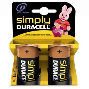 Duracell DUR005730 - Simply Alkaline Batterien, D, 2er Pack