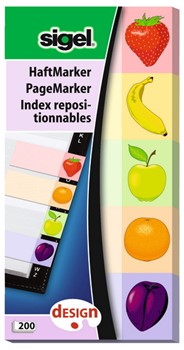 Sigel HN500 - Haftmarker Design "Fruits", Erdbeere, Banane, Apfel, Orange, Pflaume