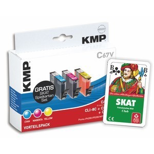 KMP 1505,S005 - Vorteilspack Tintenpatronen mit Chip, ersetzen Canon CLI-8C / M / Y + Skatkarten
