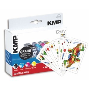 KMP 1508,SK05 - Vorteilspack, 4 Tintenpatronen, kompatibel zu Canon PGI-520Bk, CLI-521C, M, Y + Schafkkopfkarten