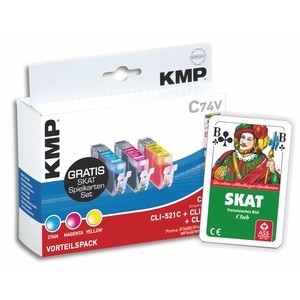 KMP 1510,S005 - Vorteilspack 3 Tintenpatronen, ersetzt Canon CLI-521C/MY + Skatkarten