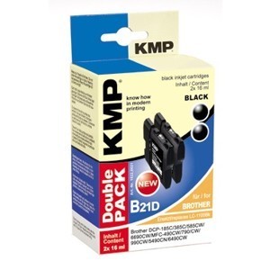 KMP 1522,0021 - Tintenpatrone, schwarz, Doppelpack, kompatibel zu Brother LC-1100BK