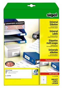 Sigel LA156 - Universal-Etiketten, weiß,  105x37 mm, 25 Bögen