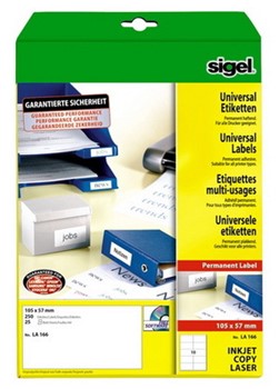 Sigel LA166 - Universal-Etiketten, weiß,  105x57 mm, 25 Bögen