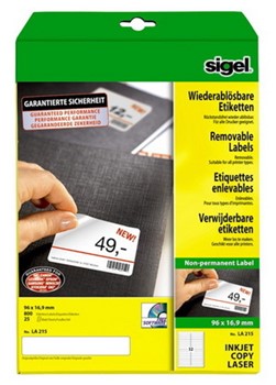 Sigel LA215 - Wiederablösbare Etiketten, weiß, 96x16,9 mm, 25 Bögen