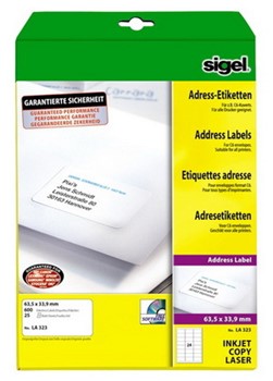 Sigel LA323 - Adress-Etiketten, weiß, 63,5x 33,9 mm, 25 Bögen