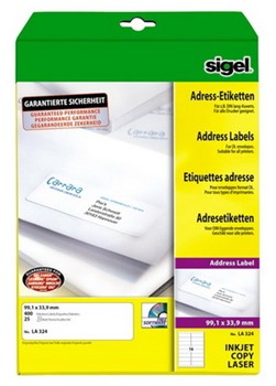Sigel LA324 - Adress-Etiketten, weiß, 99,1x 33,9 mm, 25 Bögen