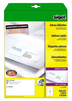 Sigel LA325 - Adress-Etiketten, weiß, 99,1x 57 mm, 25 Bögen