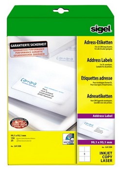 Sigel LA326 - Adress-Etiketten, weiß, 99,1x 93,1 mm, 25 Bögen