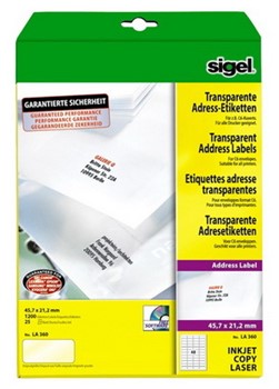 Sigel LA360 - Adress-Etiketten, transparent, 45,7x21,2 mm, 25 Bögen