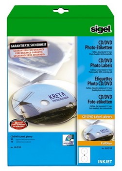 Sigel LA510 - CD-/DVD-Etiketten, weiß, hochglänzend, FullSize, Ø 117 mm,  15 Bögen